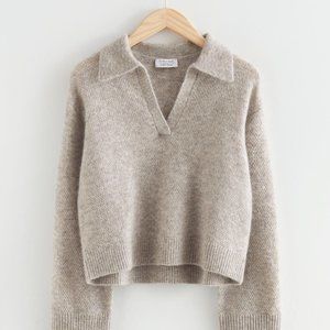 & Other Stories Grey/Gray Collared Boxy Knit Sweater